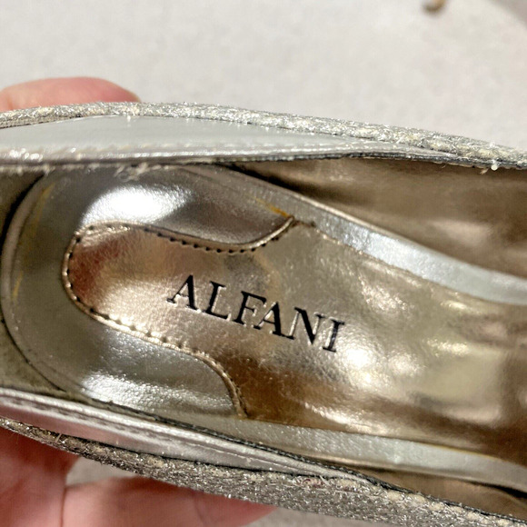 Alfani Lyrra Dressy Silver Pumps US size 5.5 Open Toe Glittery Metallic Finish - Picture 7 of 9